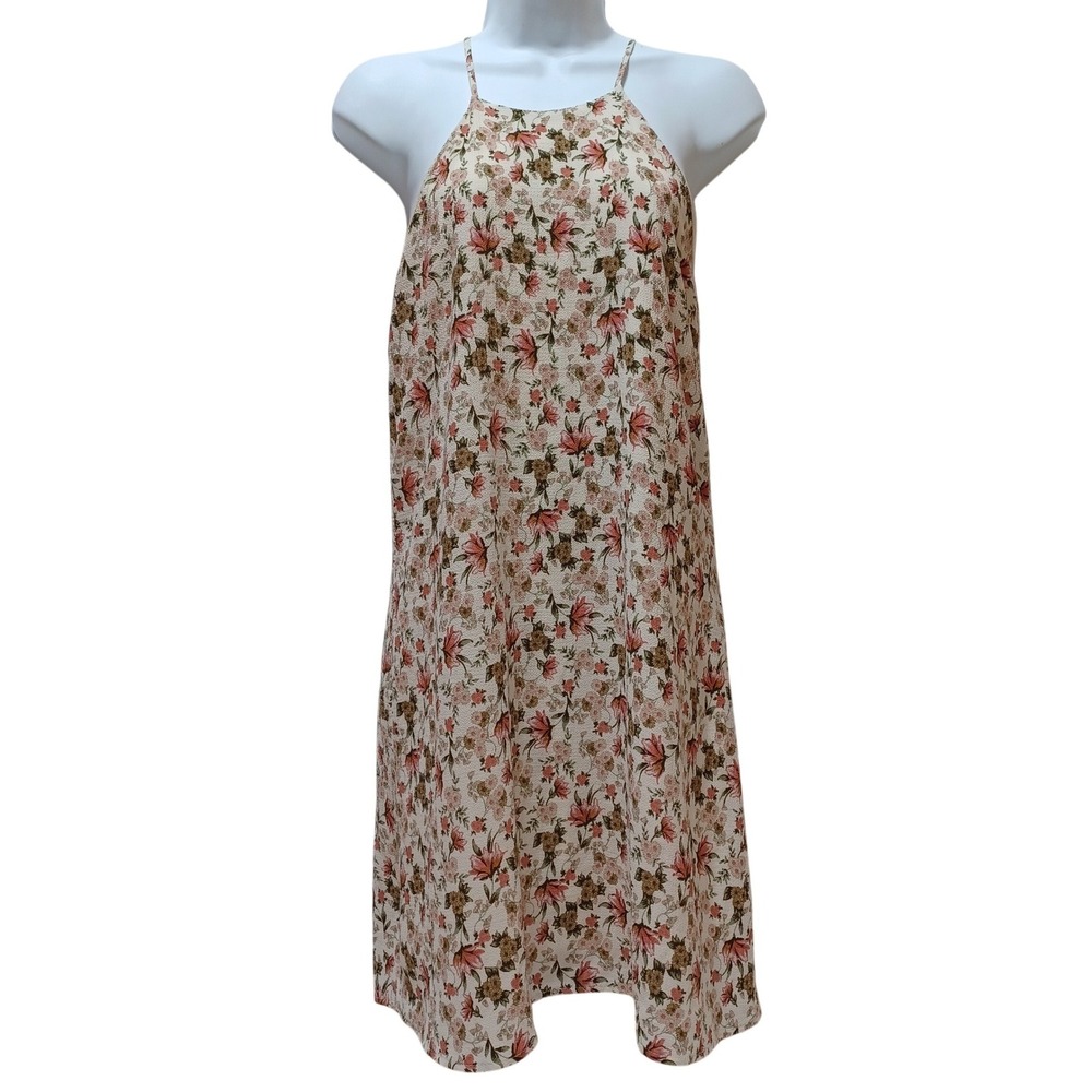 Everly Floral Halter Racerback Mini Shift Sundress XS Sunflower Daisies Romantic